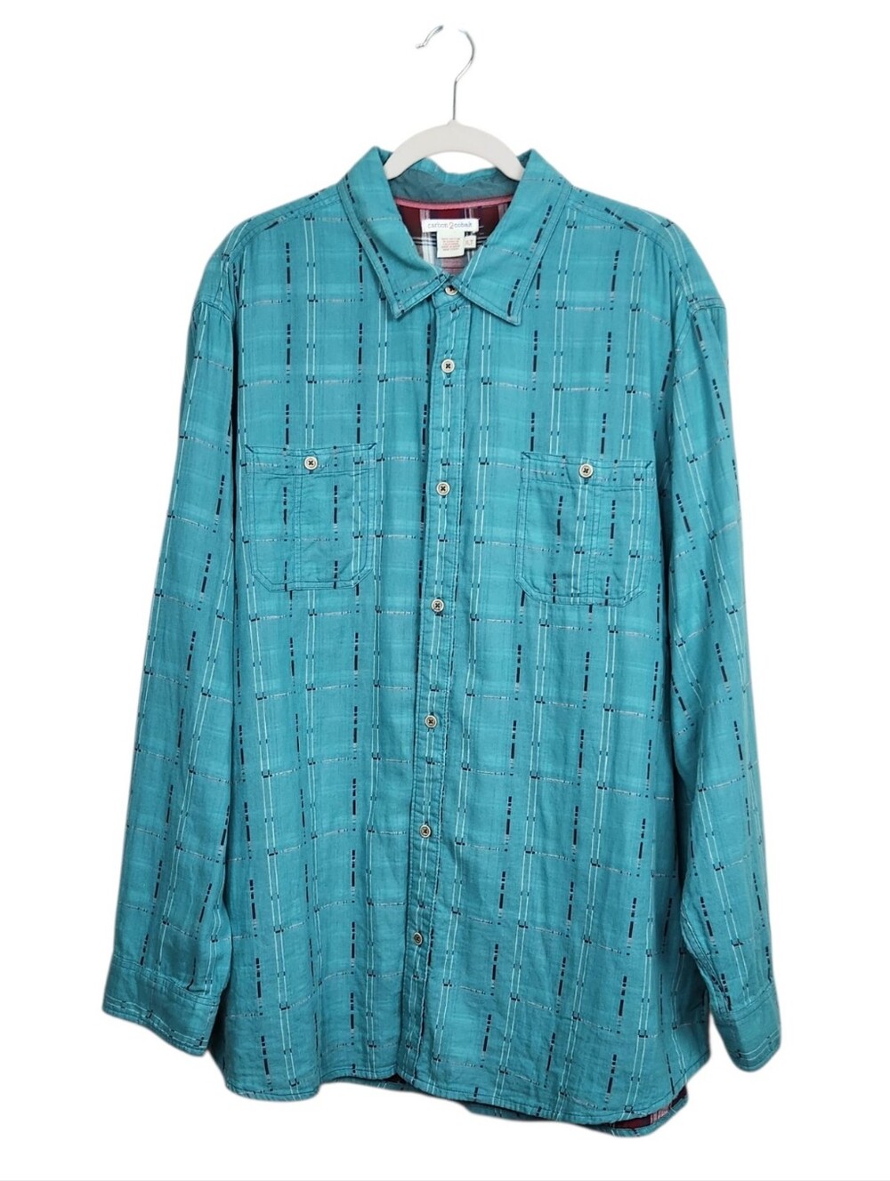 Carbon2Cobalt Button Down Teal Retro Print Long Sleeve Shirt Mens Size XLT